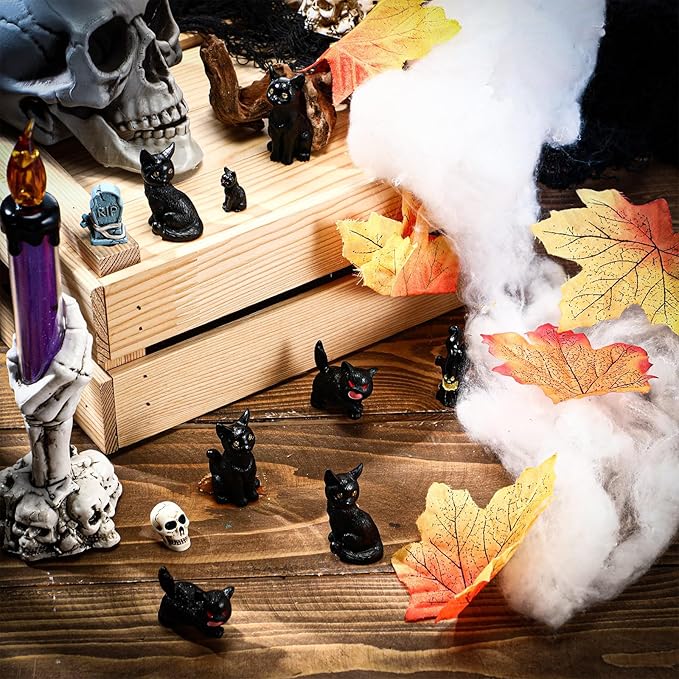 Wesiti 20 Pcs Mini Statue Decor Resin Black Cat Ghost Bat and Raven Figurines Horror Gothic Outdoor Home Lawn Decor Miniature Tombstone Scene Party Favor(Stylish)