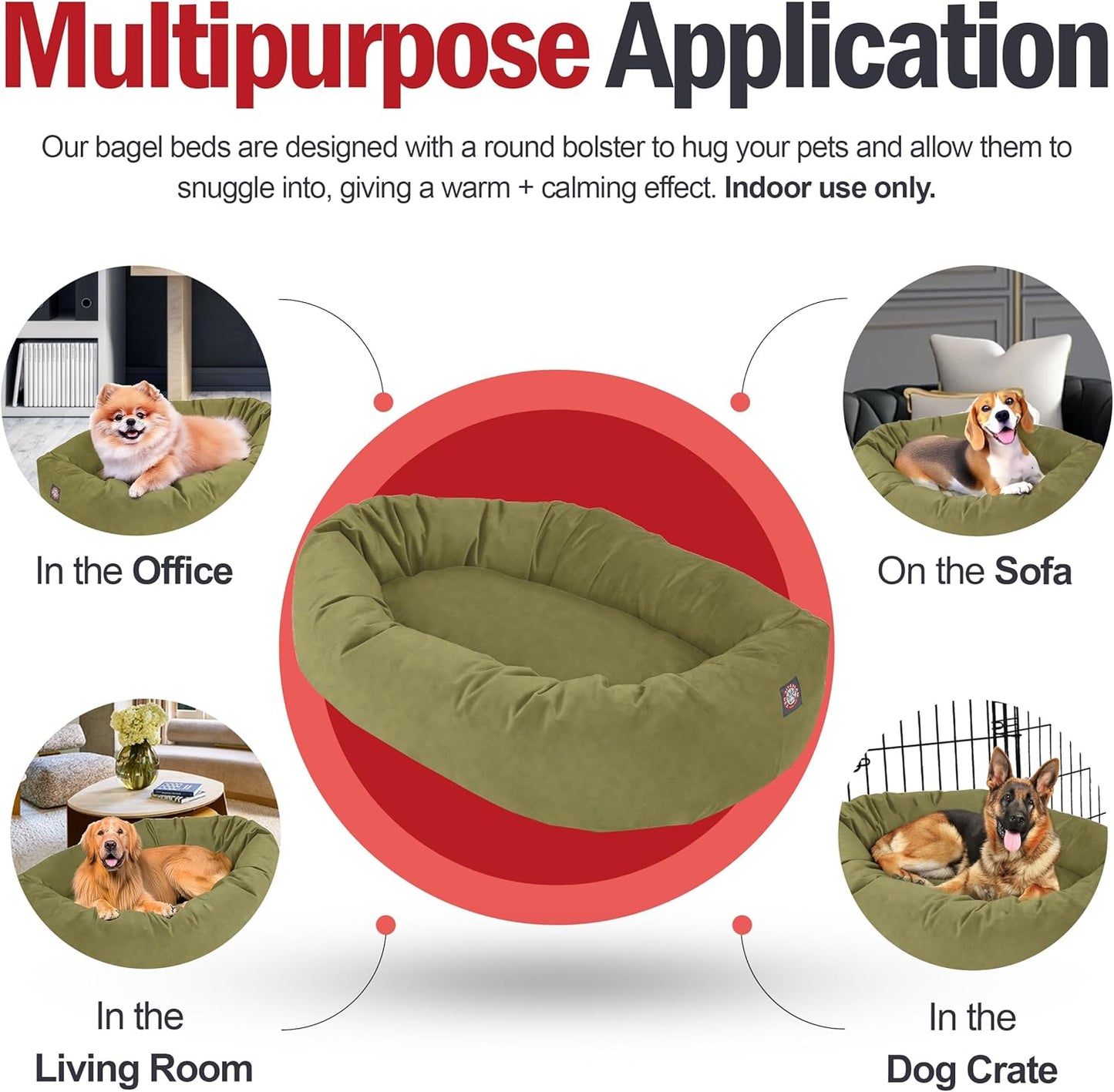 Majestic Pet 52 Inch Suede Shredded Memory Foam Mix Calming Extra Large Dog Bed Washable 52 x 35 x 11 (Inch) - Cozy Soft Round Donut Dog Bed with Spine for Head Support - Pet Bed Sage