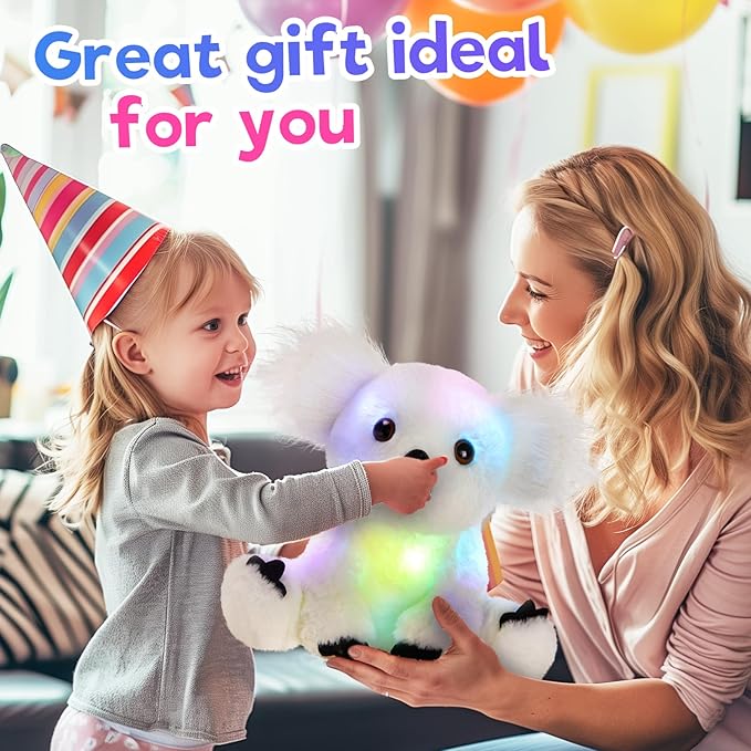 Glow Guards 10'' Light up White Koala Stuffed Animal LED Soft Plush Wildlife Toy with Rainbow Night Lights Ideal Birthday Children's Day for Toddler Kids