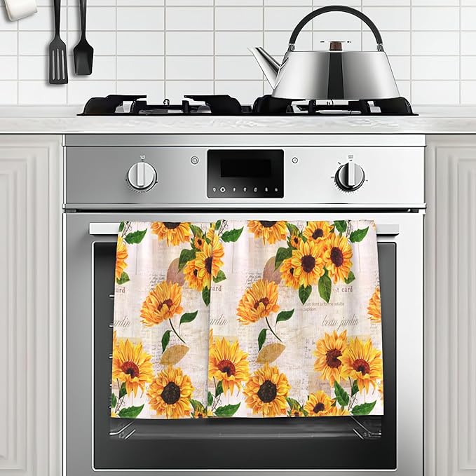 Vintage Sunflower Hand Towels for Bathroom,Yellow Flower Hand Bath Towels Soft Absorbent Dish Towels for Kitchen Bathroom Gym Beach Decorative Towels,Set of 2