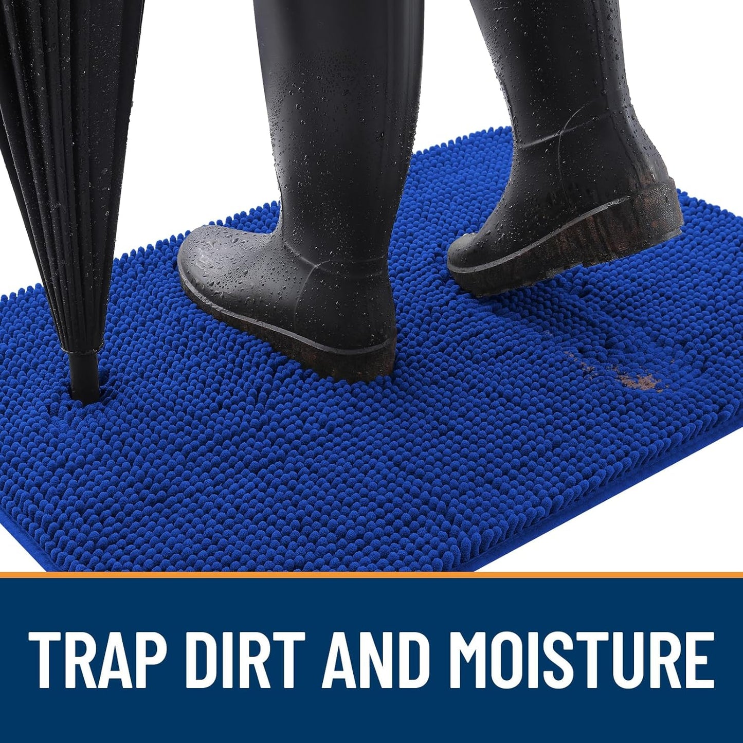 OLANLY Dog Door Mat for Muddy Paws 47x17, Absorbs Moisture and Dirt, Absorbent Non-Slip Washable Doormat, Quick Dry Chenille Mud Mat for Dogs, Entry Indoor Entryway Carpet for Inside Floor, Royal Blue