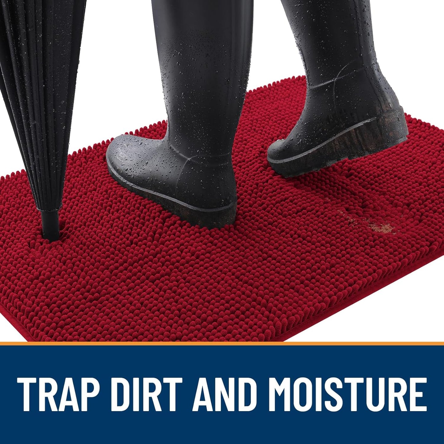 OLANLY Dog Door Mat for Muddy Paws 44x24, Absorbs Moisture and Dirt, Absorbent Non-Slip Washable Doormat, Quick Dry Chenille Mud Mat for Dogs, Entry Indoor Entryway Carpet for Inside Floor, Red