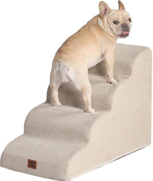EHEYCIGA Curved Dog Stairs Ramp for High Beds 19.7" H, 4-Step Dog Steps for Small Dogs and Cats, Pet Stairs for High Bed Climbing, Non-Slip Balanced Pet Step Indoor, Beige