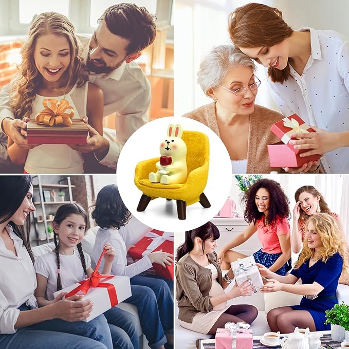 Small Easter Bunny Figurine Cute Mini Rabbit Holding Red Wine Figurine Resin Rabbit for Office, Home Decoration Perfect Cute Rabbit Gift for Rabbit Lovers - Yellow Sofa