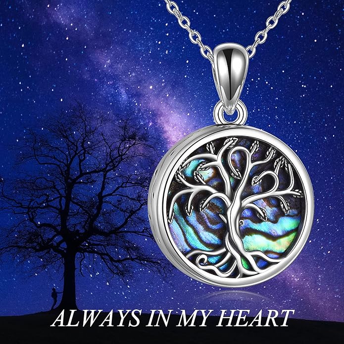 URONE Urn Necklaces for Ashes 925 Sterling Silver Abalone Shell Tree of Life Cremation Jewelry for Ashes Memory Jewelry for Women Men