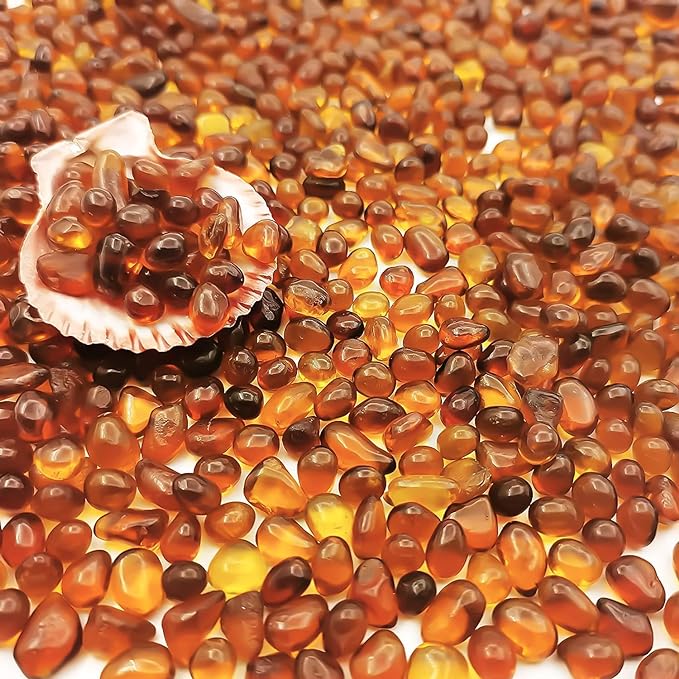 Keedolla 3 LB Aquarium Glass Pebbles Decor Rocks for Fish Tank, Crystal Betta Fish Tank Rocks Gravel Gemstone Beads Vase Fillers Decorative Mosaic Glass Gem Pebbles - Amber