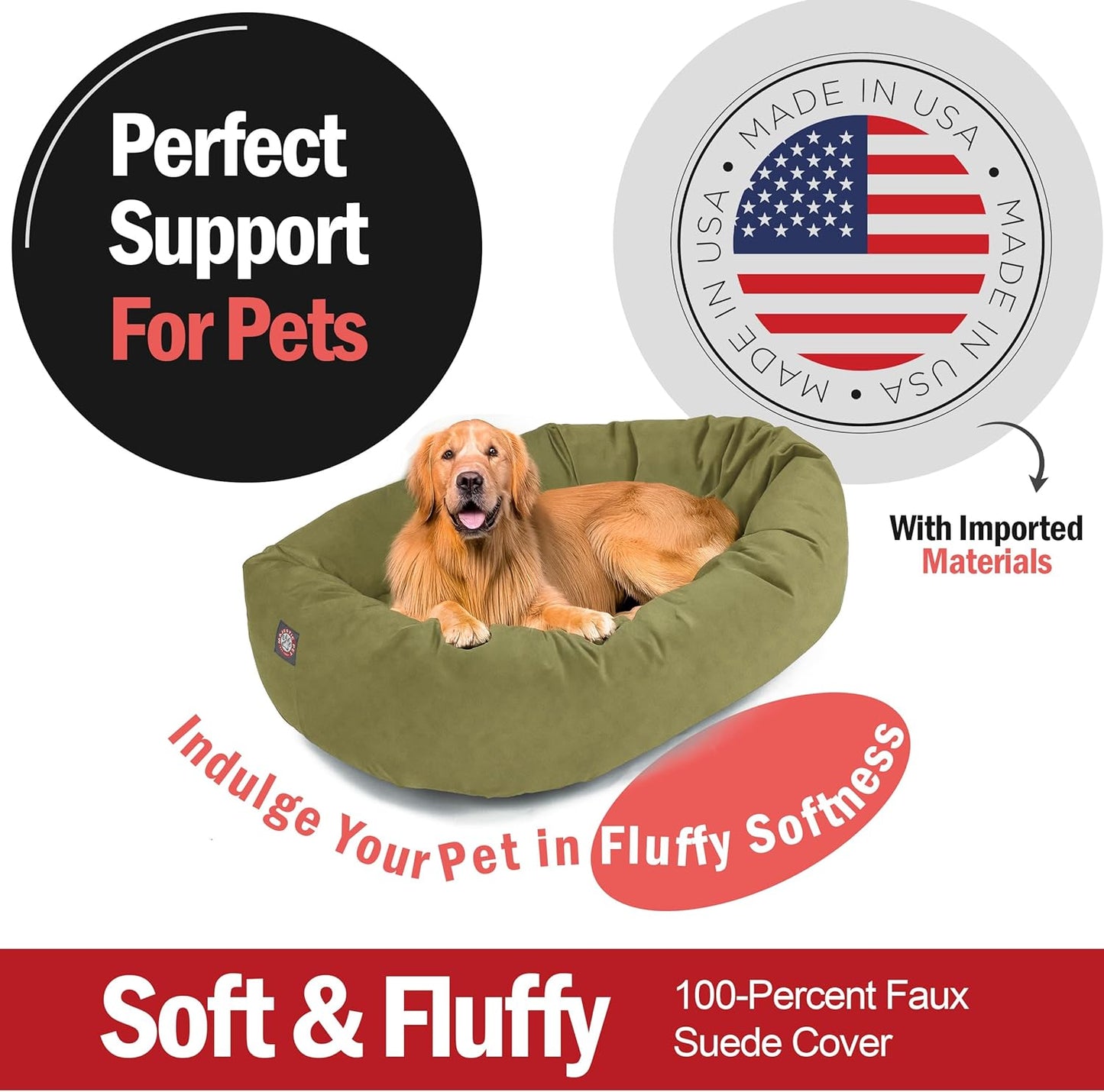 Majestic Pet 40 Inch Suede Calming Dog Bed Washable 40x29x9 (Inch) – Cozy Soft Round Donut Dog Bed with Spine Support for Dogs to Rest Their Head - Pet Bed Large – Sage (2025)