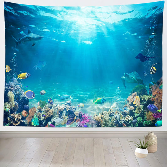 Loccor Underwater World Tapestry Blue Ocean Wall Hanging Under the Sea Coral Reef Wall Tapestry 60X50 Inches Tropical Fish Tank Undersea Tapestries Marine Wall Art for Bedroom Living Room Dorm Decor
