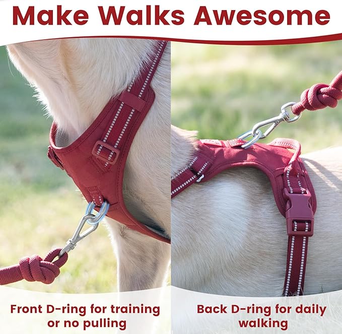 No Pull Dog Harness, Reflective Puppy Vest for Small Medium Large Sized Dog(Burgundy Red,XS)