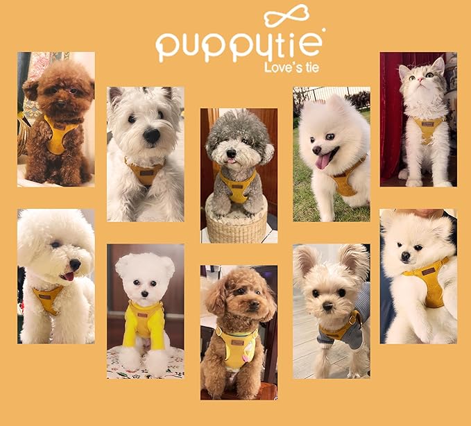 Puppytie No Pull XXS Puppy Harness with Multifunction Dog Leash,Soft Adjustable No Choke Escape Proof Pet Harness Vest,Yellow,XXS