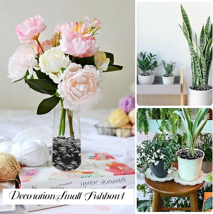 5LB Black Flat Glass Marbles for Vases, Gemstone Beads Vase Filler Decorative Glass Pebbles for Fish Tank, DIY Crafts, Aquarium Decor Rocks