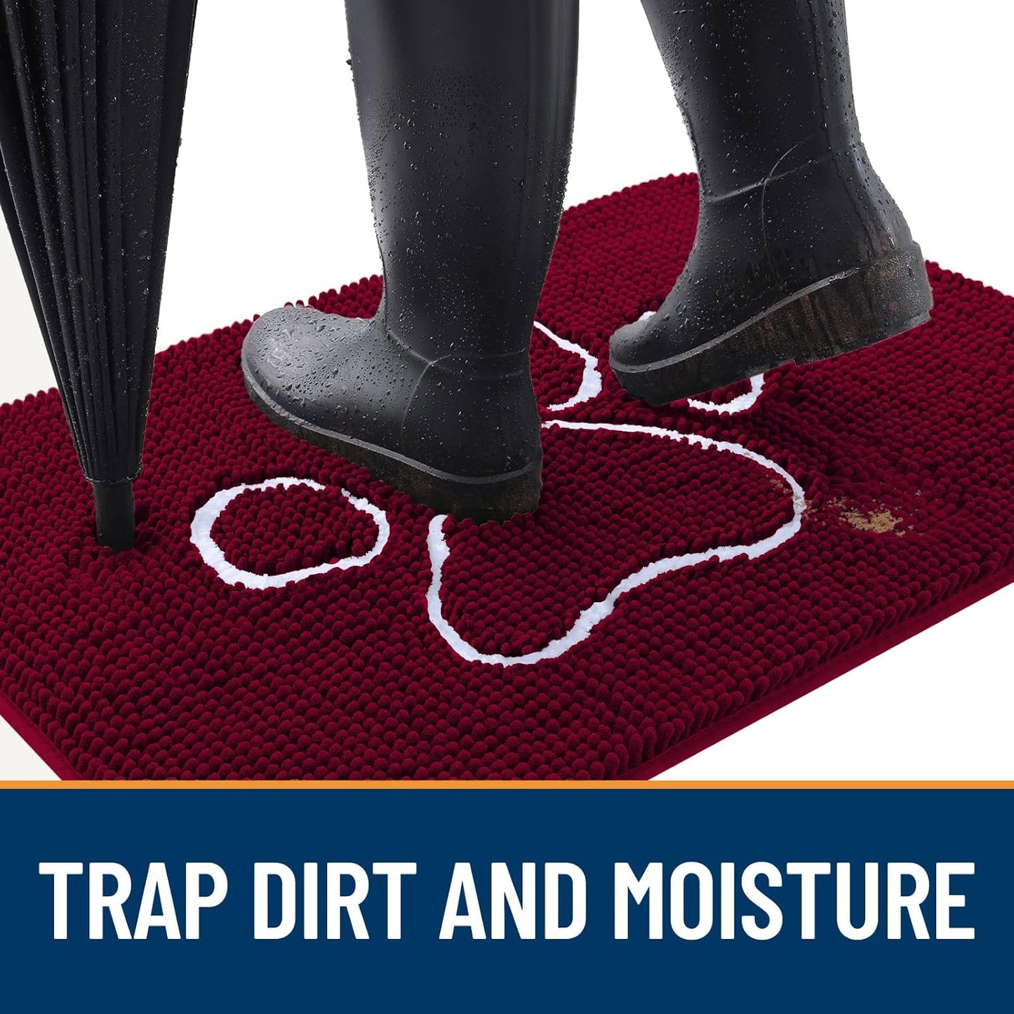 OLANLY Door Mat for Muddy Dog Paws 48x30, Ultra Absorbent Chenille Mud Doormat with Paw Print Design, Non-Slip Washable Doormat for Indoor Entryway, Quick-Dry Pet Bed Mats for Dirty Dogs, Burgundy