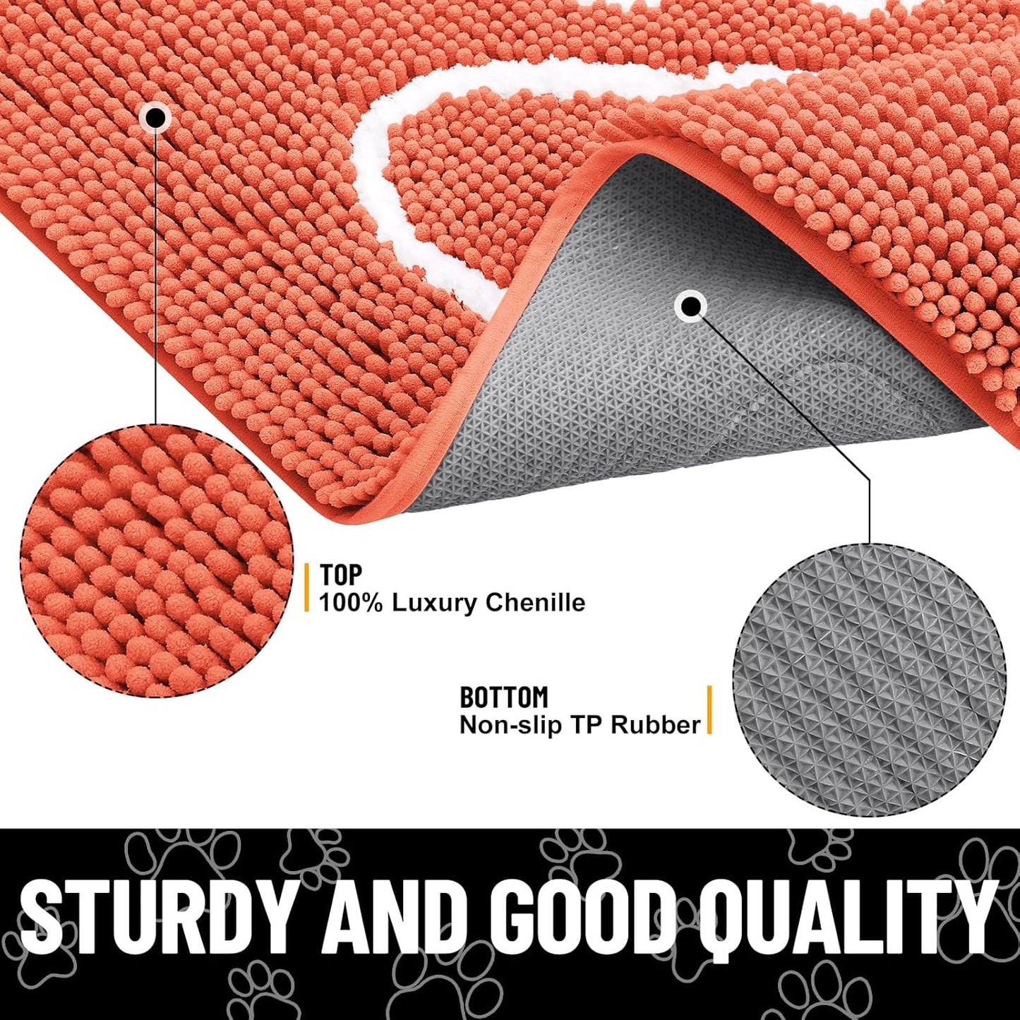 Smiry Dog Door Mat for Muddy Paws, Absorbent Dirt Trapper Non Slip Quick Dry Washable Chenille Mat for Mud Dogs, Entry Rug for Indoor and Outdoor (30x20 Inches, Coral)