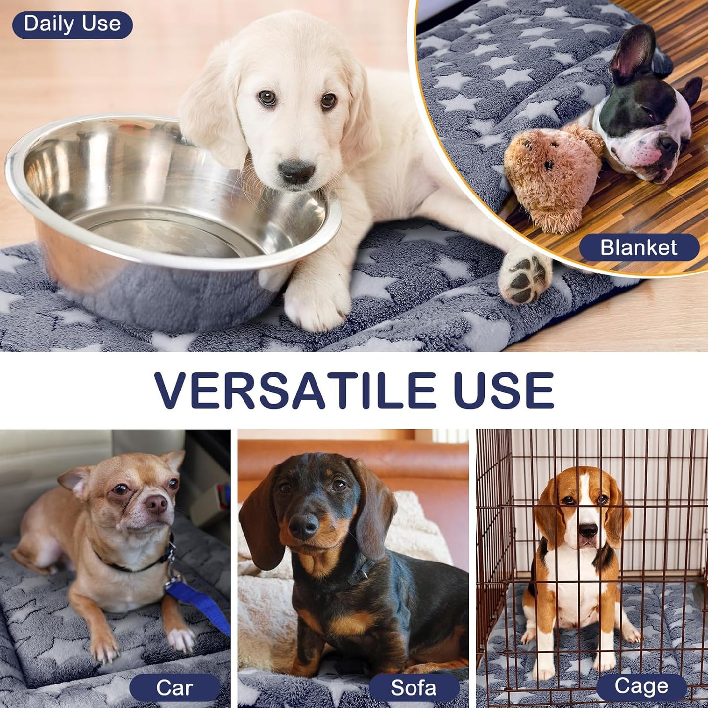 4 Pcs Washable Dog Crate Mat Kennel Pad Replaceable Reversible Pet Bed Pad for Crate Pet, Sleeping Mat for Small, Medium, Large Dog Machine Washable(18 x 24 x 1.6 Inch,Blue)