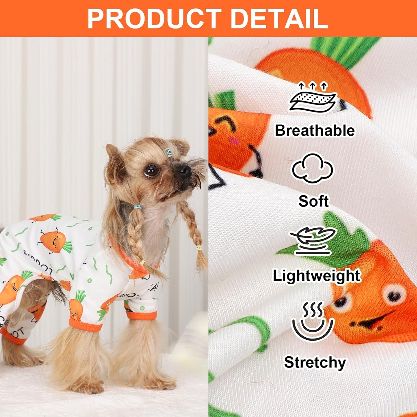 Dog Pajamas Pjs Spring Summer Dog Clothes for Small Dogs Girl - Boy - Small Size Dogs, Soft Stretchy Puppy Clothes Doggie Onesies Cat Pet Jammies Outfit, Carrot, XS