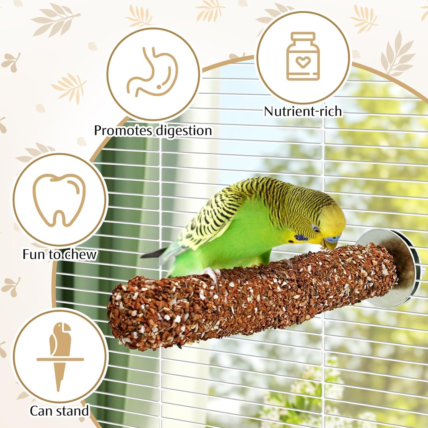 PINVNBY 2 PCS Natural Bird Perches Bird Grinding Stick Calcium Mineral Parrot Perch Stand Foot Claws Trimmer Chew Toy Bird Cage Accessories for Small Medium Budgie Cockatiel Conure Lovebird