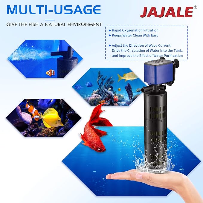 Water Pump 475 GPH 3-in-1 Submersible Internal Filter Aquarium Powerhead Water Pump Ultra Quiet for Aquarium,Fish Tank-5 Pack