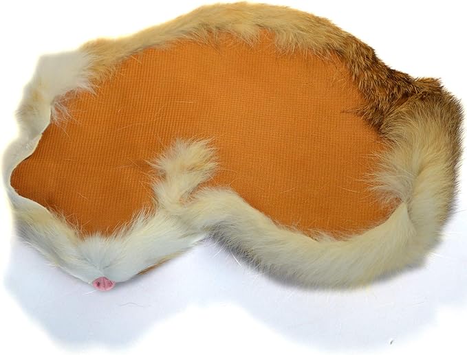 Realistic Furry Sleeping Cat Figurine Simulation Kitty Lifelike Kitten Home Office Shelf Decorative Statue, Synthetic Fur Pet Replica (Orange)