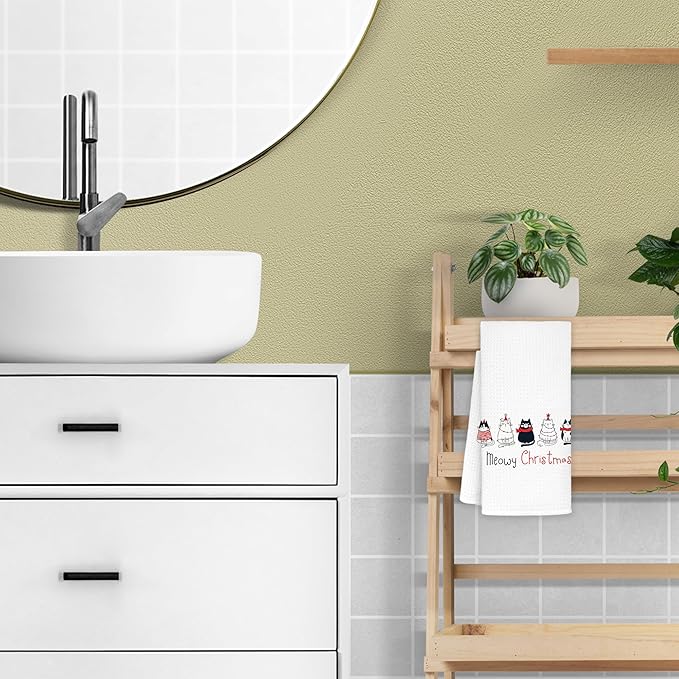 Meowy Cat Towels for Lovers, Cat Christmas Decor for Bathroom Kitchen, 16x24 in