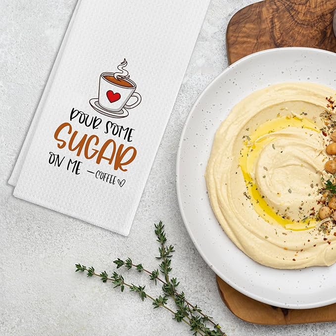 Funny Coffee Dish Towels Pour Some Sugar on Me Soft Kitchen Towels Funny Kitchen Decor Dishcloths Sweet Housewarming Gifts for New Home Hilarious Birthday Gifts for Coffee Lover Chef Friend