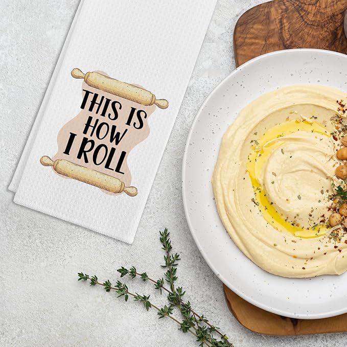 Funny Dish Hand Towels with Sayings This is How I Roll Decorative Kitchen Soft Towels Adult Humor Dishcloth Gifts for Housewife Chef Sweet Housewarming Gifts for Women Men Family Friend