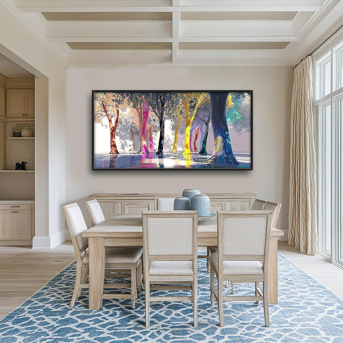 Framed Large Trees Wall Art for Living Room, Oversized Abstract Forest Wall Decor Colorful Nature Canvas Painting Modern Artwork Home Decoration for Living Room Bedroom Dining Room Office 60"x30"