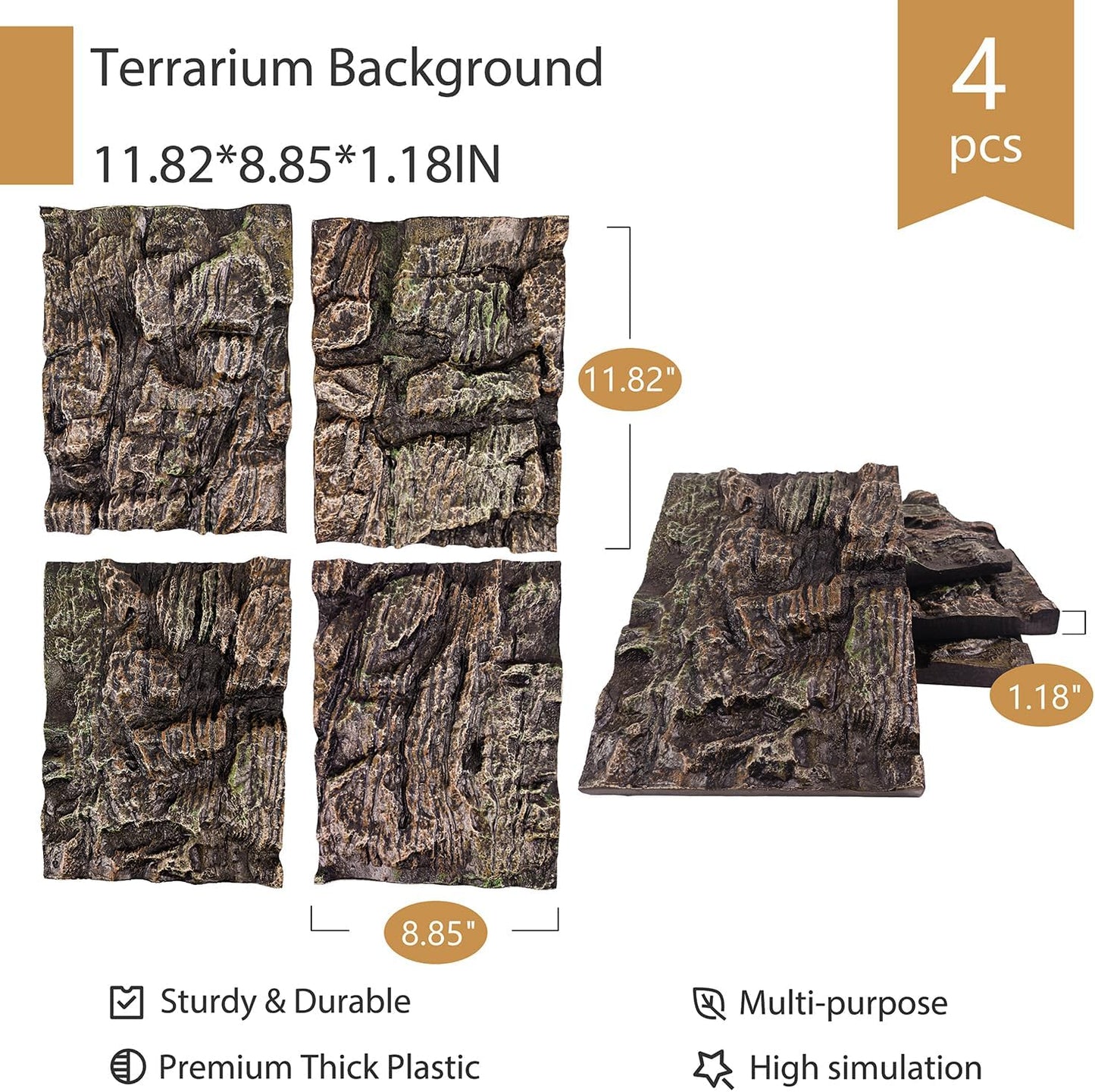 4pcs Rock Terrarium Background,3D Reptile Tank Background Board,Amphibian Stereo Backdrop Wall,Lizard Snake Gecko Spider Chameleon Turtle Fish pet silo Background Decorative Panel