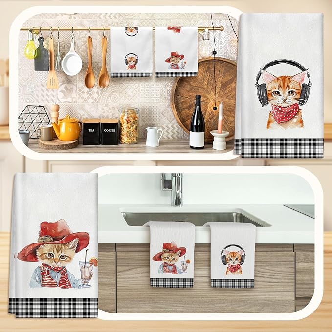 2 Pcs Cat Kitchen Towels Cute Cat Towel Cat Lover Gifts for Women 24 x 16 Inch Decorative Dish Towels Cat Theme Gifts for Women Men
