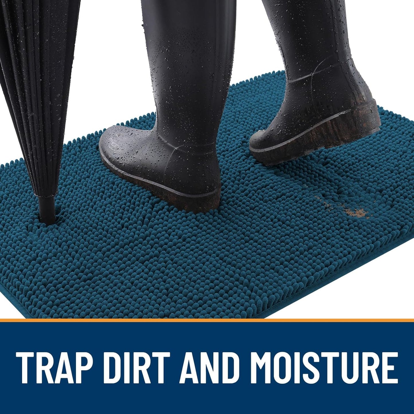 OLANLY Dog Door Mat for Muddy Paws 40x32, Absorbs Moisture and Dirt, Absorbent Non-Slip Washable Doormat, Quick Dry Chenille Mud Mat, Entry Indoor Entryway Carpet for Inside Floor, Atlantic Blue