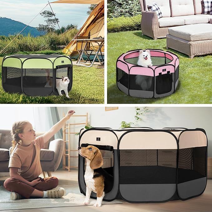 A 4 Pet Portable Cat Play Pen for Cats, 27" Foldable Kitten Playpen for Puppy/Cat/Rabbit/Chick, with Removable Zipper Top & Mesh Panel(11”W × 7.5”H)