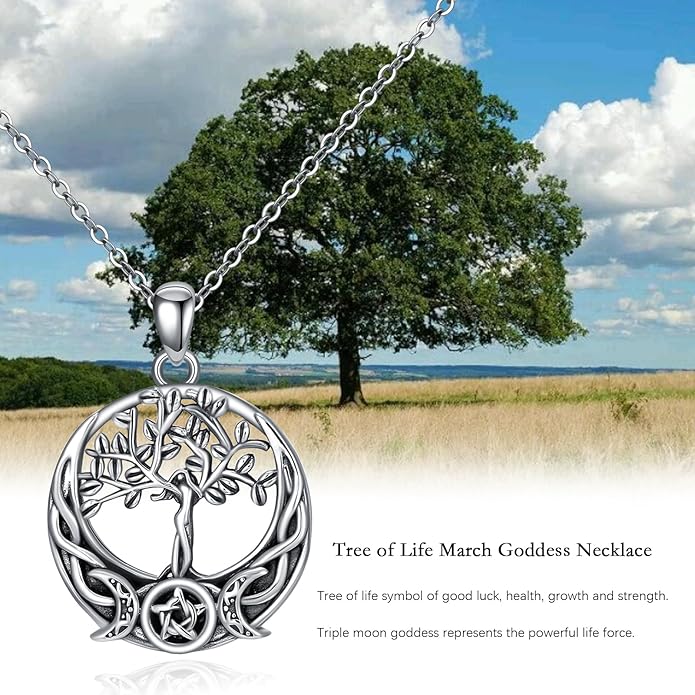 Witch Necklace 925 Sterling Silver Pentagram Triple Moon Pentacle Pendant Wiccan Pagan Jewelry Witchy Gifts for Women