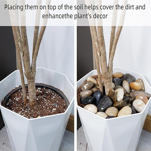 18LB 1"-2" Decorative River Rocks for Plants, Polished Pebbles for Garden Landscaping, Planters, Aquariums, Vase Fillers – Indoor & Outdoor Decor