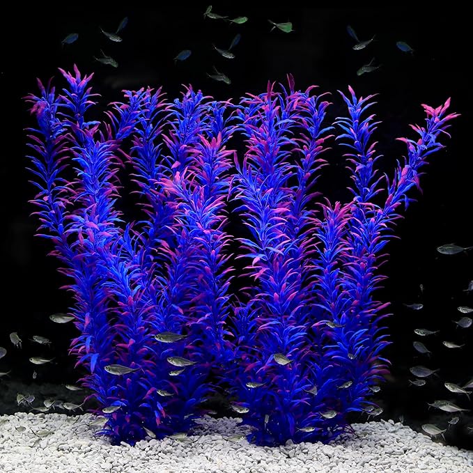 JIHAQUA Aquarium Decor Plastic Plants Extra Large 21 Inches Artificial Fish Tank Plants Tall Fish Tank Decorations (Purple 2pcs)