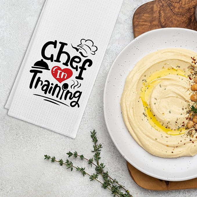 Funny Kitchen Towels with Sayings Chef in Training Dish Hand Towels Future Chef Soft Towels for Kitchen Decor Chef in Progress Gifts Trendy Kitchen Cloth for Women Men Chef Cooking Student