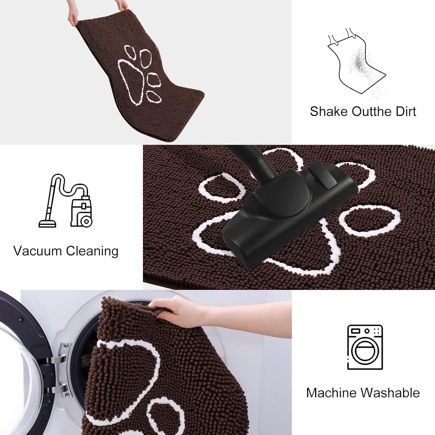 Smiry Dog Door Mat for Muddy Paws, Absorbent Dirt Trapper Non Slip Quick Dry Washable Chenille Mat for Mud Dogs, Entry Rug for Indoor and Outdoor (24x16 Inches, Brown and White)