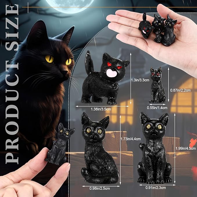 Wesiti 20 Pcs Mini Statue Decor Resin Black Cat Ghost Bat and Raven Figurines Horror Gothic Outdoor Home Lawn Decor Miniature Tombstone Scene Party Favor(Stylish)