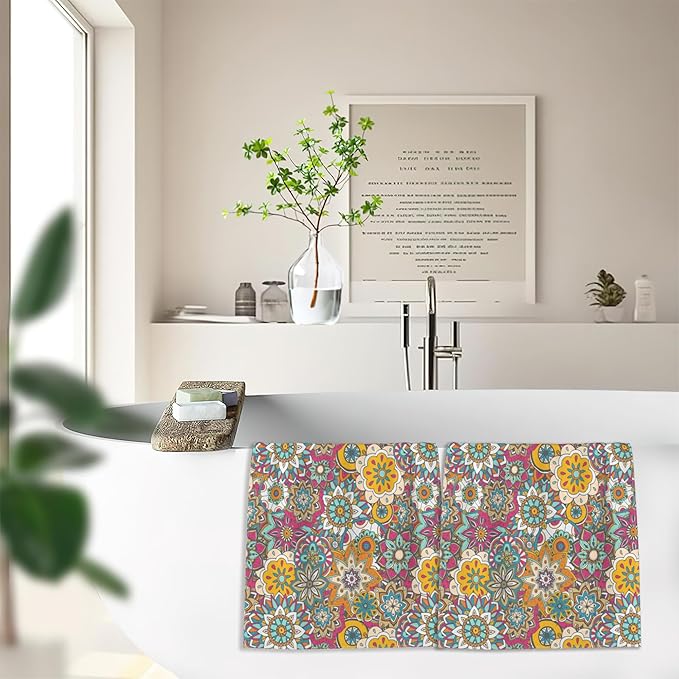 Vintage Turkish Flower Hand Towels for Bathroom,Boho Hand Bath Towels Soft Absorbent Dish Towels for Kitchen Bathroom Gym Beach Decorative Towels,Set of 2
