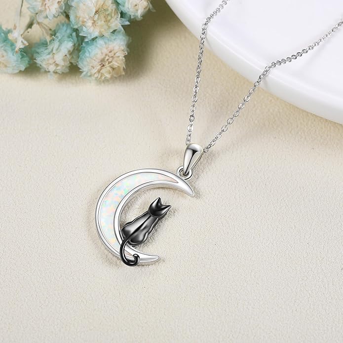 URONE Cat Necklace 925 Sterling Silver Cat Pendants Necklace Animals Jewelry Gifts For Women