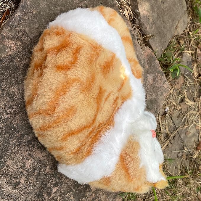 Realistic Plush Sleeping Cat Figurine Simulation Kitty Lifelike Kitten Home Office Shelf Decorative Statue, Synthetic Fur Pet Replica (Orange Tabby)