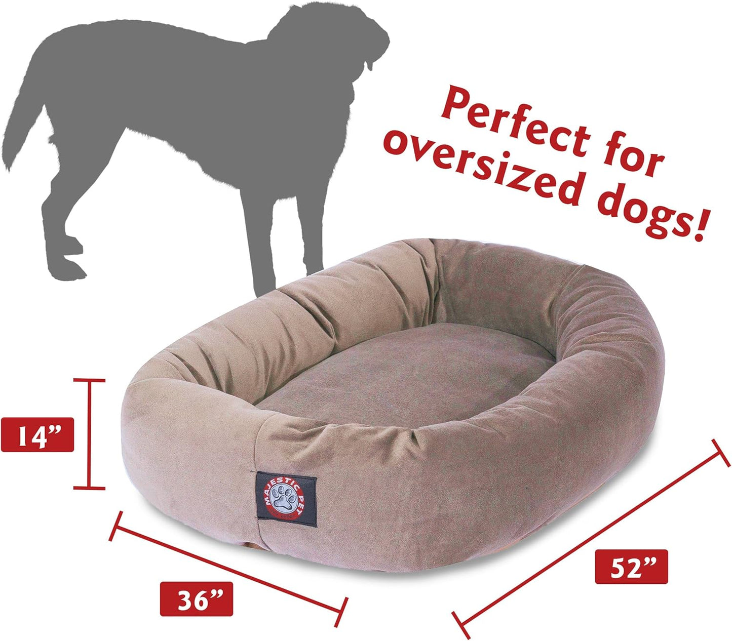Majestic Pet Villa 40 Inch Shredded Memory Foam Dog Bed for Large Sized Dogs 40x29x9 Inch–Orthopedic Dog Bed with Removable Washable Cover-Washable Large Pet Bed with Head Support-Pearl