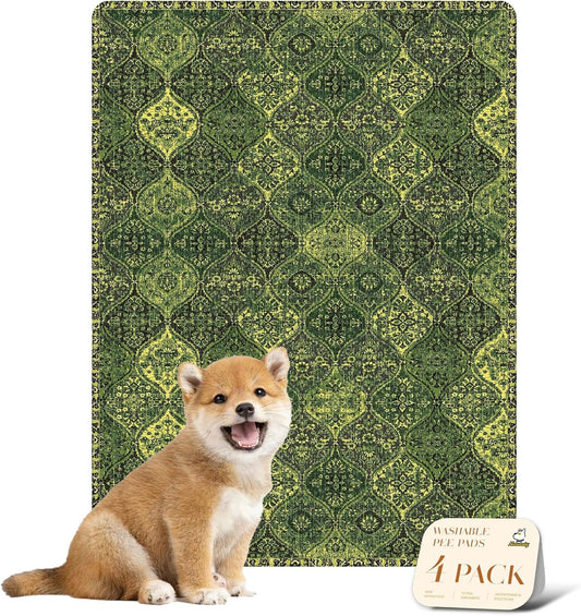 nunubaby 4PACK Washable Pee Pads for Dogs, Stylish, Non-Slip and Leak-Proof Pee Pads. Reusable Potty Pads for Dogs for Crates and Floors.(Green/Multi, 18" x24")