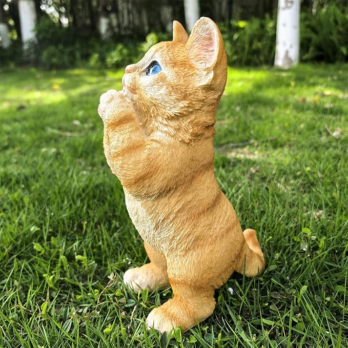 Garden Cat Statue Decorative Outdoor,Fairy Art Yard Décor Figurine for Patio Lawn, Pets Statue Ornaments Patio Lawn Flower Bed (Orange)