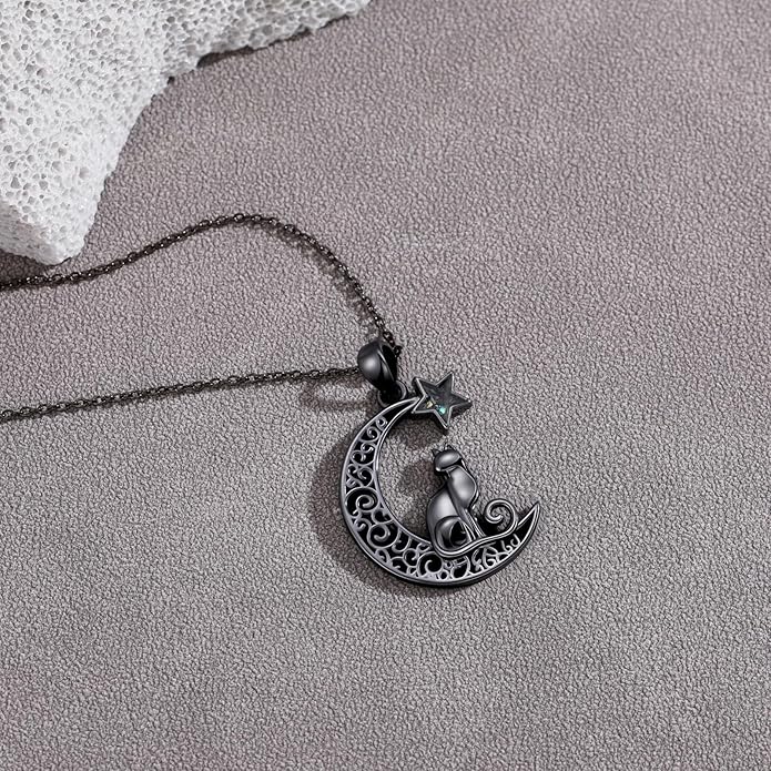 Witch Cat/Raven/Moon phase Necklace 925 Sterling Silver Celtic knot Pendant Gothic Jewelry Gifts for Women