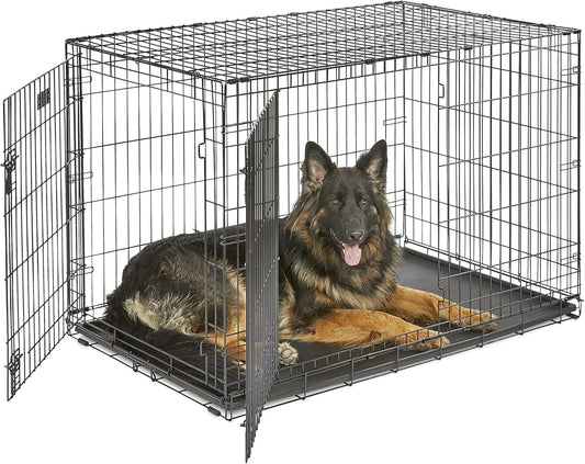 MidWest Homes for Pets 48-Inch Two-Door iCrate Folding Dog Crate with Divider Panel, Leak-Proof Tray & Secure Latches – Metal Wire Kennel for XL Breeds – Portable, Durable & Easy to Assemble