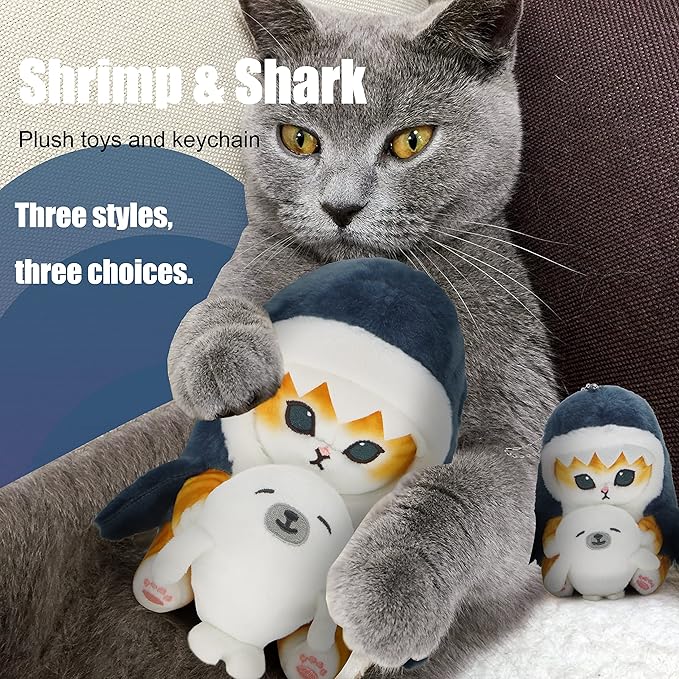 Kawaii Shark Cat Plush Toy Stuffed Animal Doll, Soft Pillow for Boys & Girls (Shark cat, 20cm/7.8in)