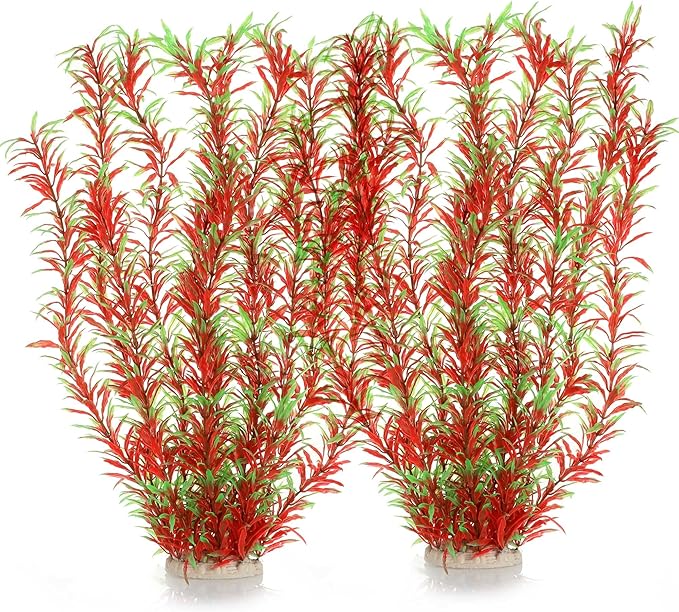 JIHAQUA Aquarium Decor Plastic Plants Extra Large 21 Inches Artificial Fish Tank Plants Tall Fish Tank Decorations (Wine 2pcs)