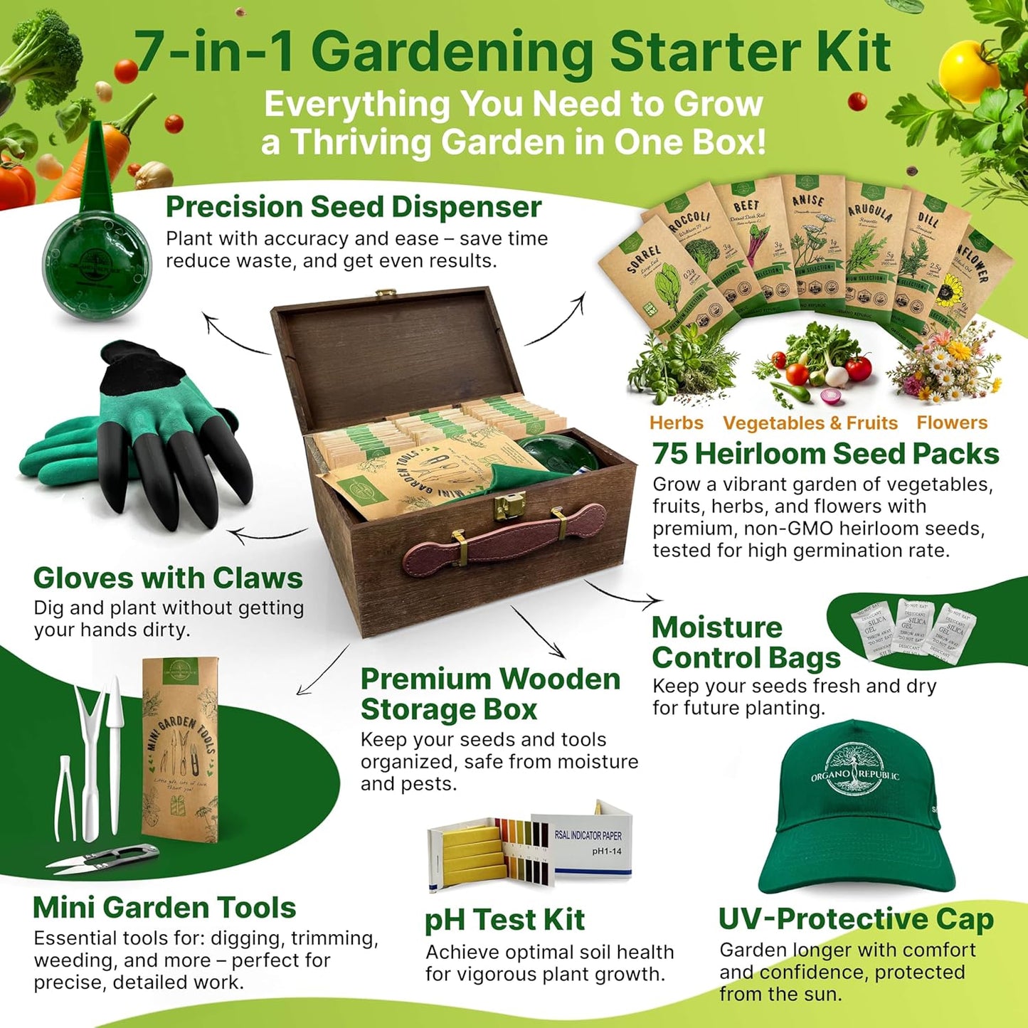 75 Herb & Vegetable Seeds Variety Pack, Garden Seed Starter Kit - Over 47,380 Non-GMO Heirloom Seeds for Planting Vegetables and Herbs Garden Seeds Gift Seed Box with Gardening Supplies, Survival Kit