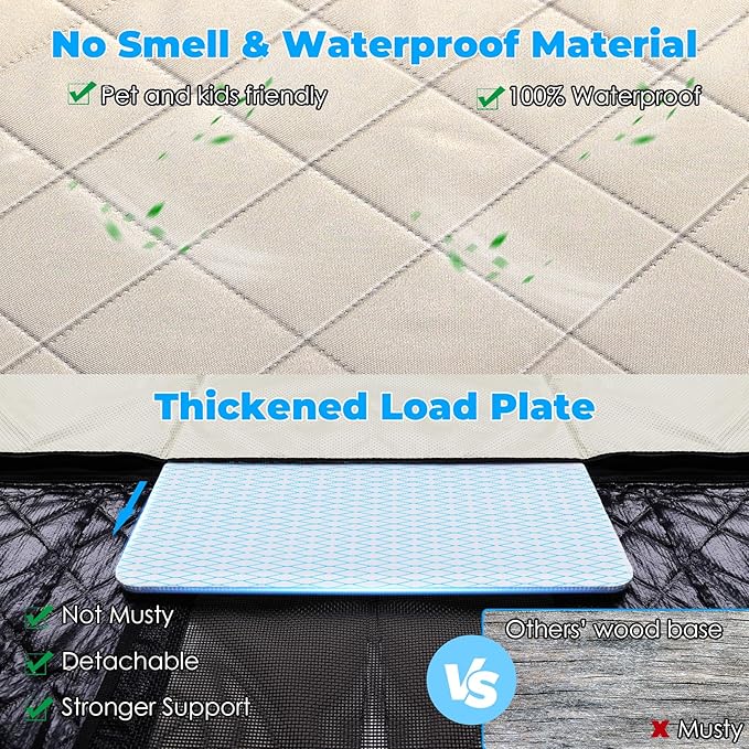 URPOWER Back Seat Extender for Dogs - Hard Bottom Dog Car Seat Cover Holds 400 lbs, Waterproof Dog Hammock Dogs Bed for Cars, SUVs & Small Trucks, Pet Backseat Protector with Mesh Window & Large Space