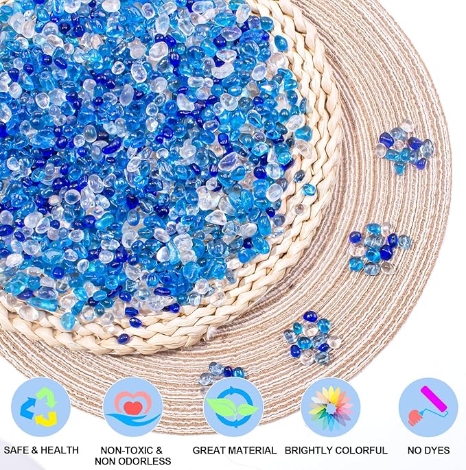 Keedolla 3 Lb Blue Mix Color Aquarium Fish Tank Rocks Gravel, 6-9mm Glass Gemstones Aquarium Decor Rocks Fish Tank Pebbles Vase Fillers