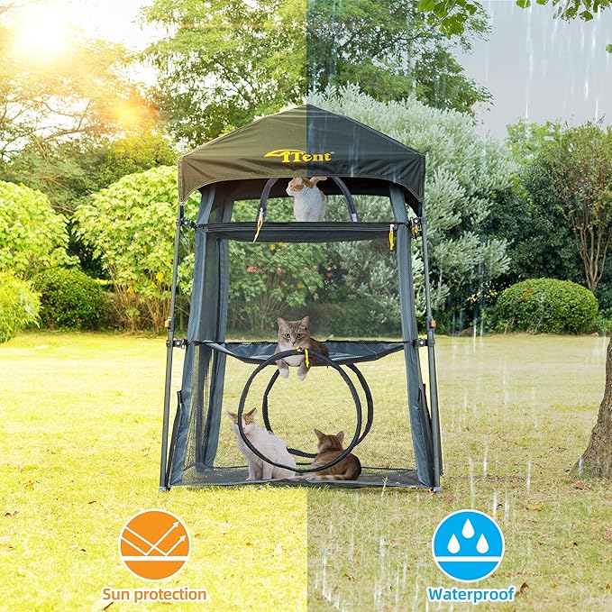 X-Large Catio Outdoor Cat Enclosure and Cat Tower Tent for Indoors and Outdoor,3 Tier Spacious Cat Tent,Portable and Foldable Catio,Two Doors Design can Assemble More Shapes (Patented)
